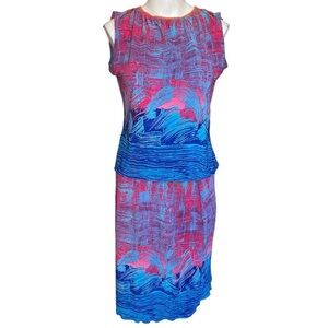 Pamplona Vibrant Pink and Blue Sleeveless Dress Size L
